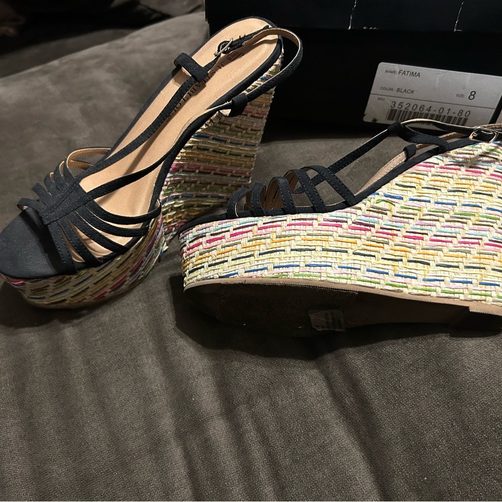 Shoe Dazzle Black and Multicolor Wedges